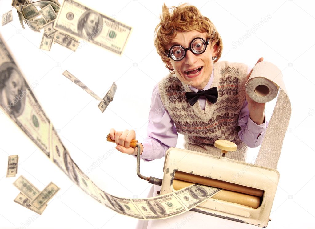 Accountant with money making machine