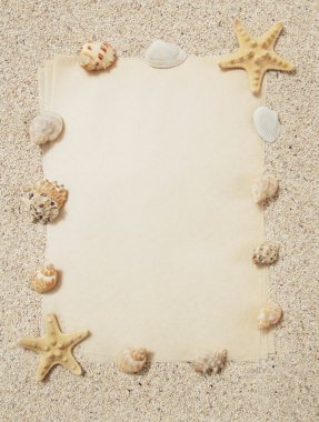 Sand and seashells frame clipart