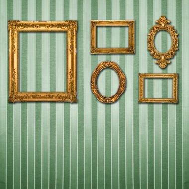 Gold ornate frames & retro wallpaper clipart