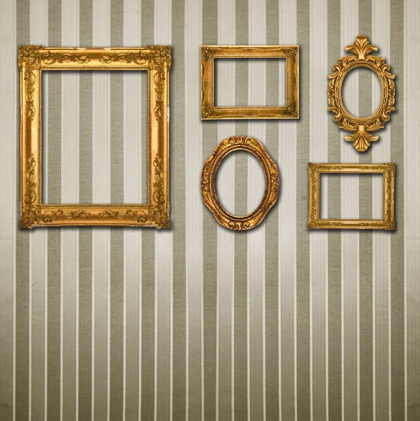 Gold ornate frames & retro wallpaper — Stock Photo, Image