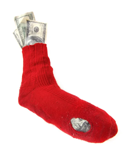 Old sock with money — Stock Photo, Image
