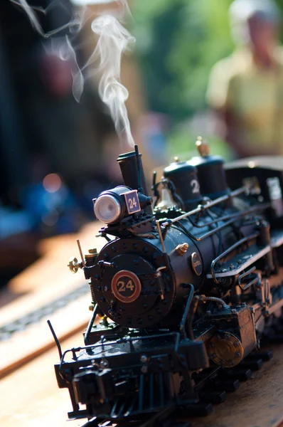 Model steam locomotive under steam shallow dof