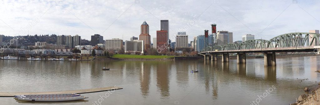A panorama of Portland OR., & Hawthorne bridge.