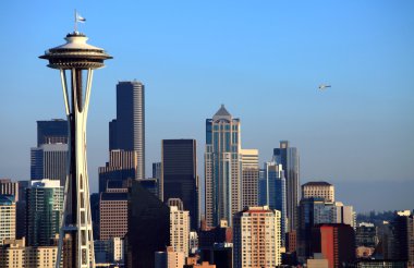 Seattle skyline at sunset, WA. clipart