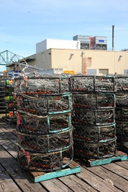 Nets yığılmış, astoria port yengeç veya.