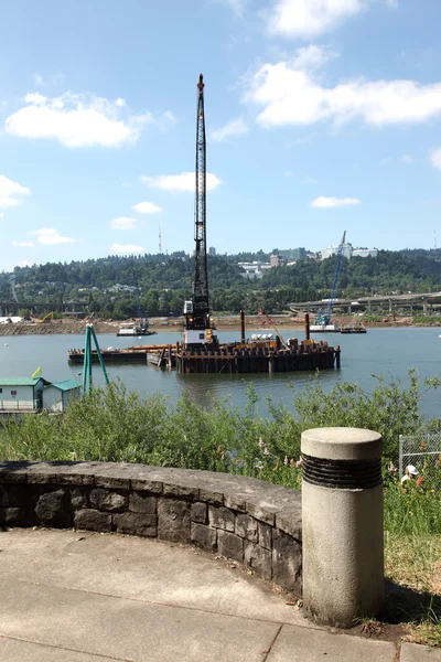 Construction site for a new bridge, Portland OR. — Stock Photo, Image