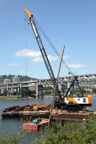 Construction site for a new bridge, Portland OR. — Stock Photo, Image