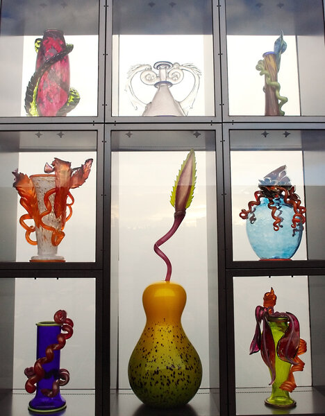 Glass Art on display.