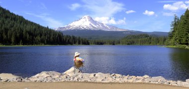 mt. hood & trillium Gölü Panoraması, oregon.