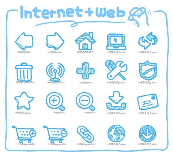 Iconos de Internet y web dibujados a mano — Vector de stock