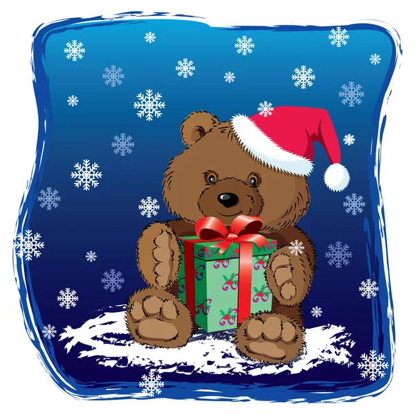 Urso de pelúcia com presente de Natal — Vetor de Stock