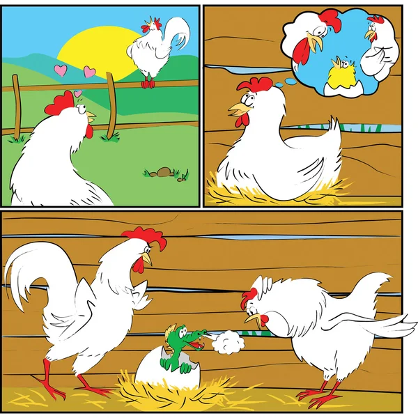 Unerwartete Ankunft in der Hühnerfamilie — Stockvektor