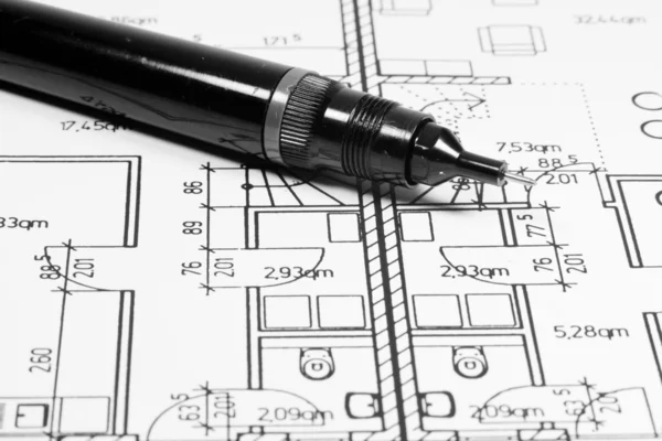 Architectural drawing and tool — Stock Photo, Image