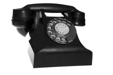 izole beyaz zemin üzerine siyah retro telefon