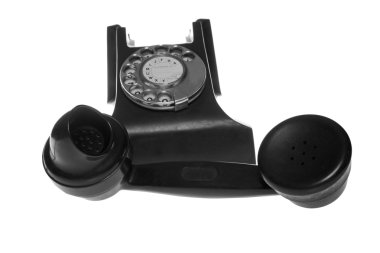 izole beyaz zemin üzerine siyah retro telefon