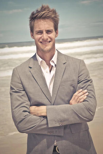 Business man on the beach — Stock Photo, Image