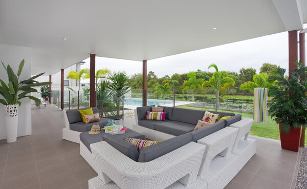 Terrace outside modern townhouse