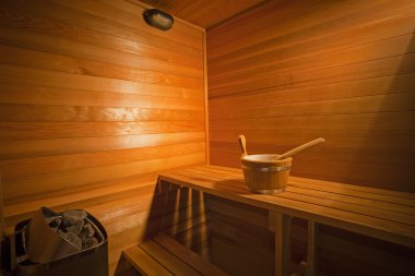 Interior of a wooden sauna clipart