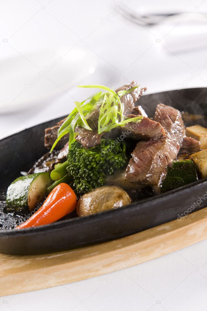 Honey & Pepper Sizzling Beef and vegetables