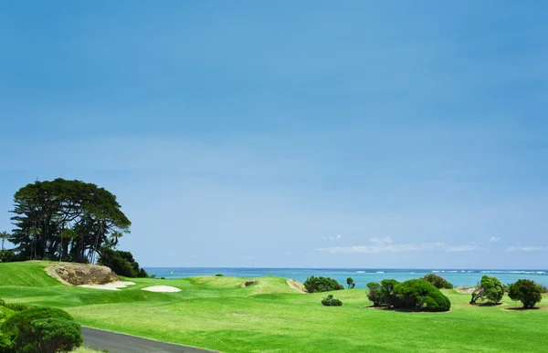 Поле для гольфа у моря — стоковое фото