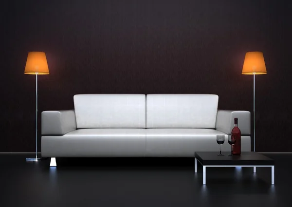 stock image White sofa with two lamps