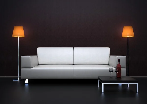 Sofá branco com duas lâmpadas Imagem De Stock