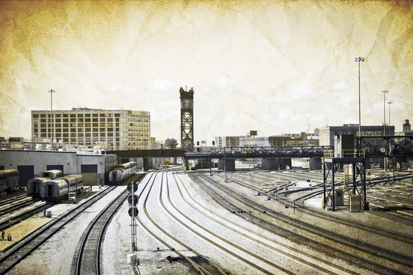 复古设计-在大城市的铁路 — 图库照片