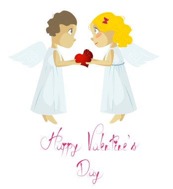 Illustration Featuring a Male and Female Cupid Sitting Across Ea clipart