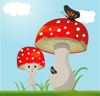 mushroom vector whit butterfy clipart