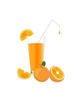 taze portakal suyu ve meyve, beyaz zemin üzerine izole