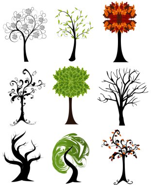 set of abstract seasonal trees clipart