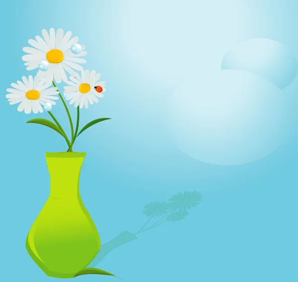 Minta a váza, a virágok és a katicabogár — Stock Vector