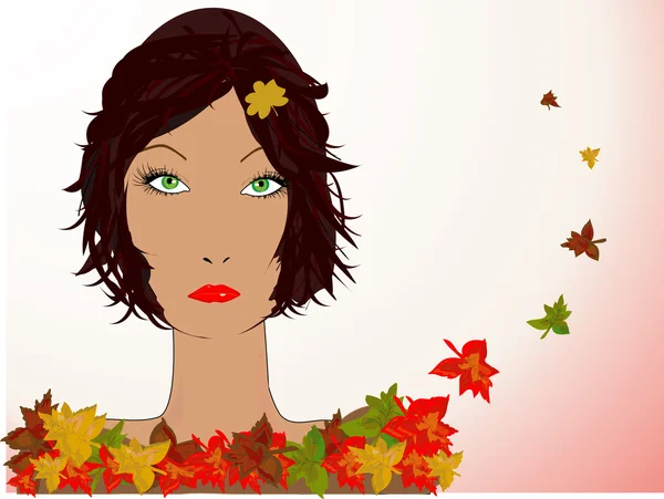 Autumn girl with leaves — Stock Vector