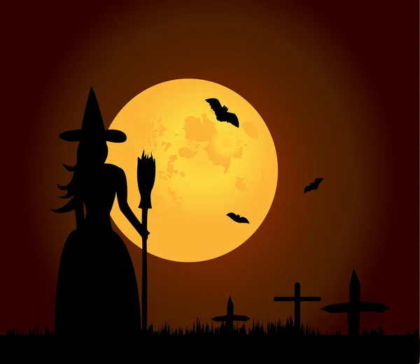 夜间飞行的女巫 — 图库矢量图片