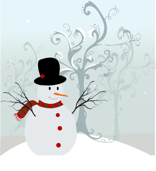 Bonhomme de neige heureux, carte de Noël — Image vectorielle