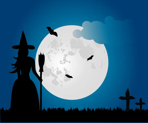 Vector flying witch at night — Stock Vector