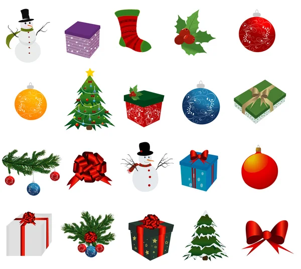 Set natalizio di icone su sfondo bianco — Vettoriale Stock