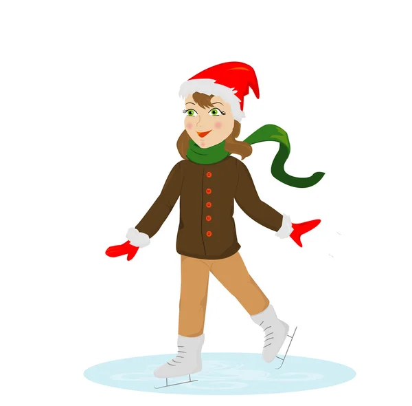 Young ice skater girl. Funny cartoon and vector character. — Stock Vector