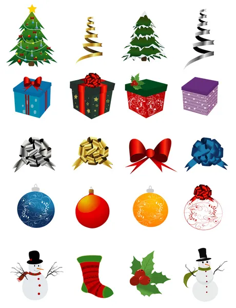 Kerstset van pictogrammen op witte achtergrond — Stockvector