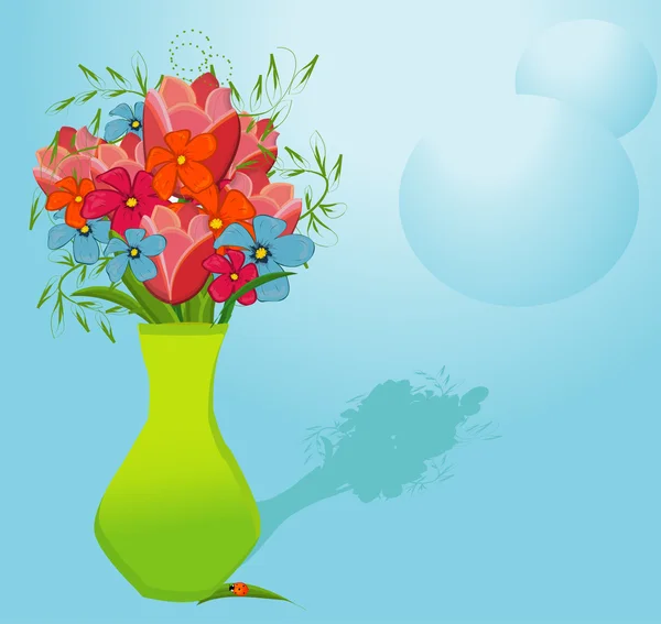 模式的花瓶与花和瓢虫 — 图库矢量图片