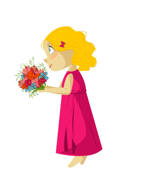 Fille avec un bouquet — Image vectorielle