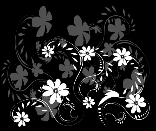 Черно-белый фон с белыми цветами — стоковый вектор