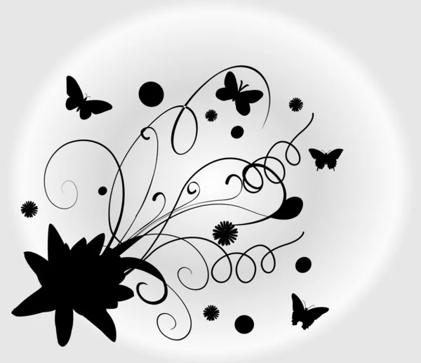 Abstrakte florale Silhouette mit Schmetterling, Element für Design — Stockvektor