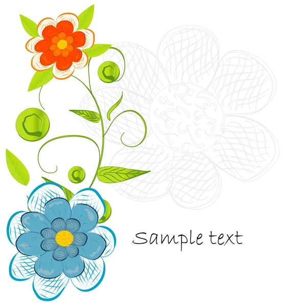 Carte avec fleurs et coccinelle — Image vectorielle