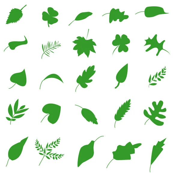 Green leaf icons set. Nature & ecology image. — Stock Vector