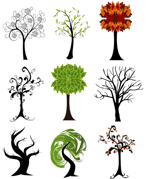 Набор абстрактных сезонных деревьев — стоковый вектор