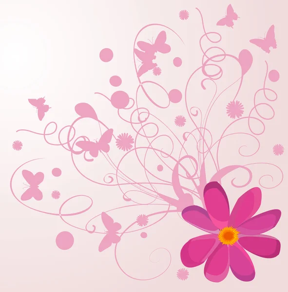 Φόντο με λουλούδια και με πεταλούδα — Διανυσματικό Αρχείο