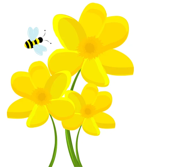 Vektor bakgrund med blommor och bin — Stock vektor