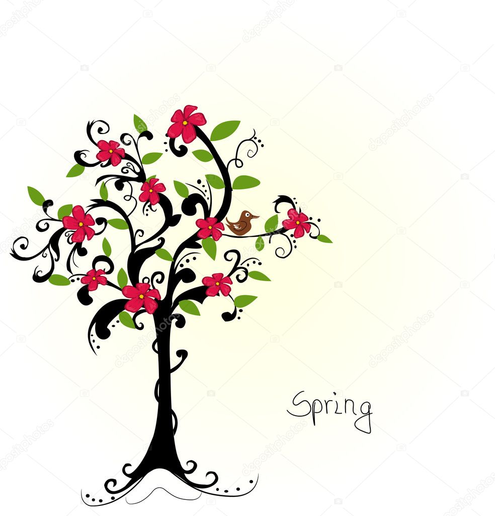 abstract tree with cherry blossoms - vector