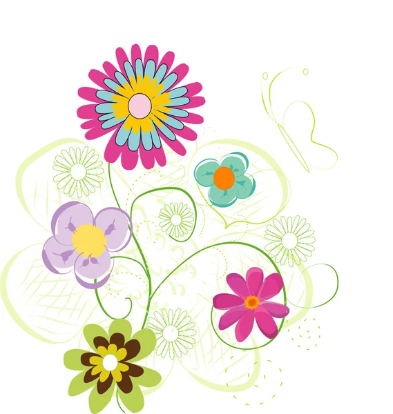 Cartão floral vintage com flores desenhadas à mão — Vetor de Stock
